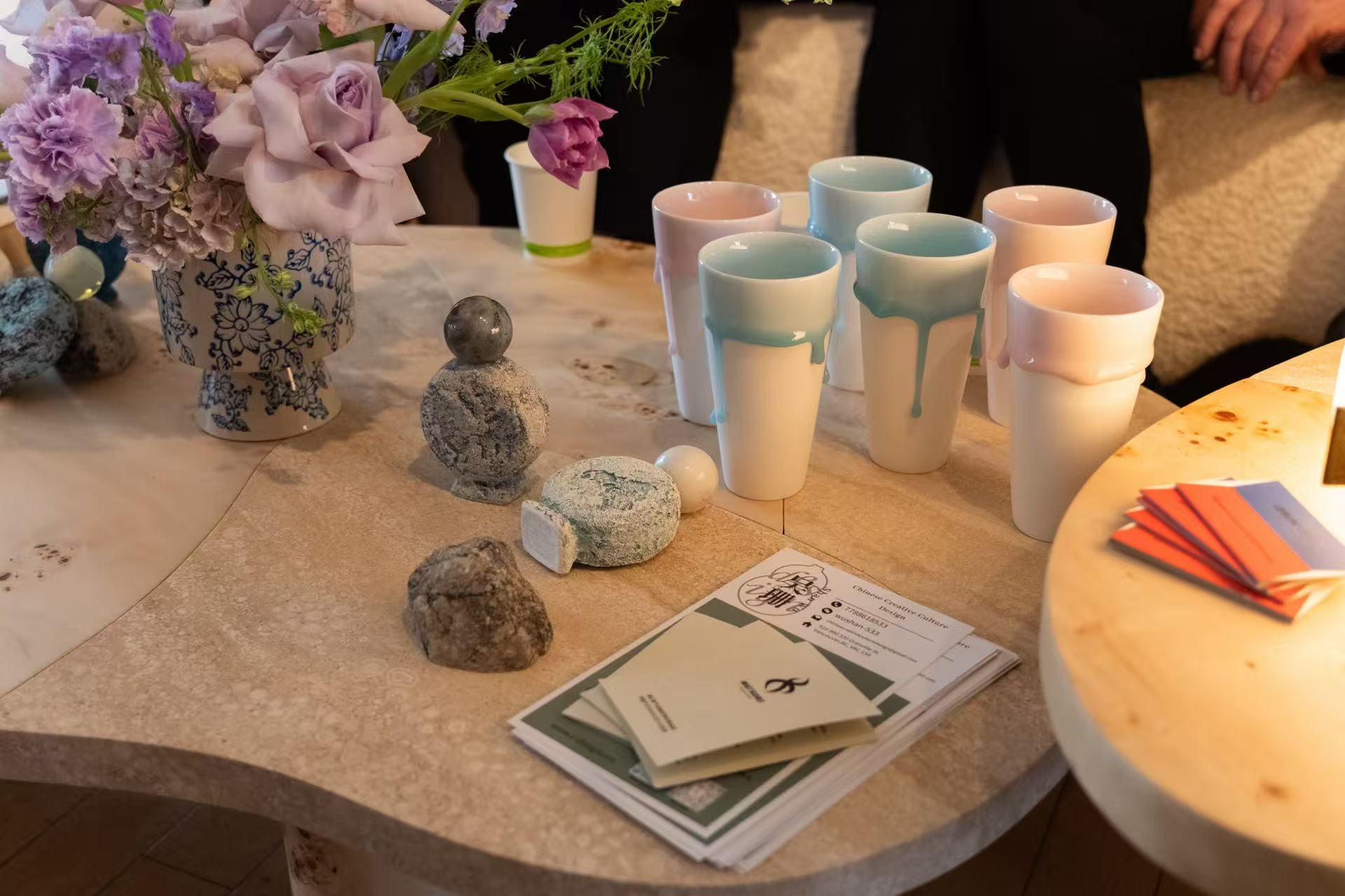 Drip-glazed porcelain cups and handcrafted objects presented by C-DESIGNS