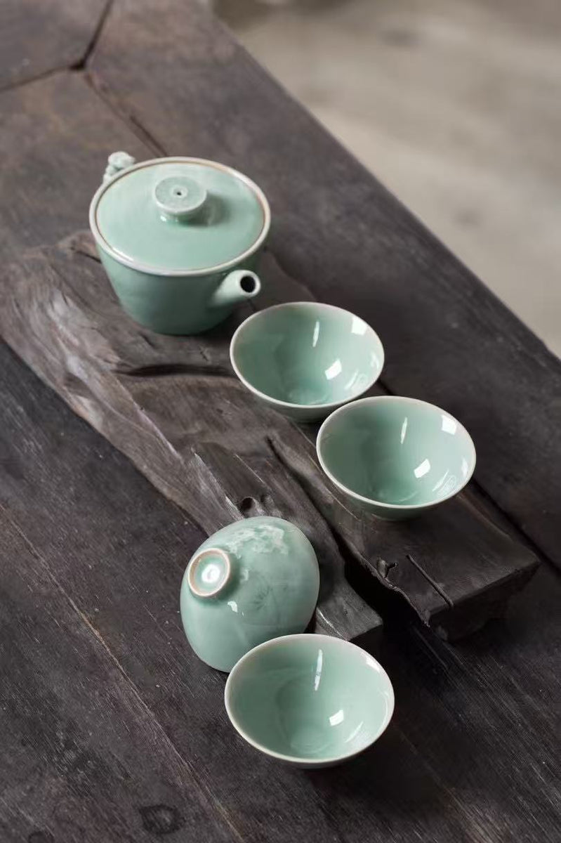 Longquan celadon tea set by ceramic artist Wang Jungang