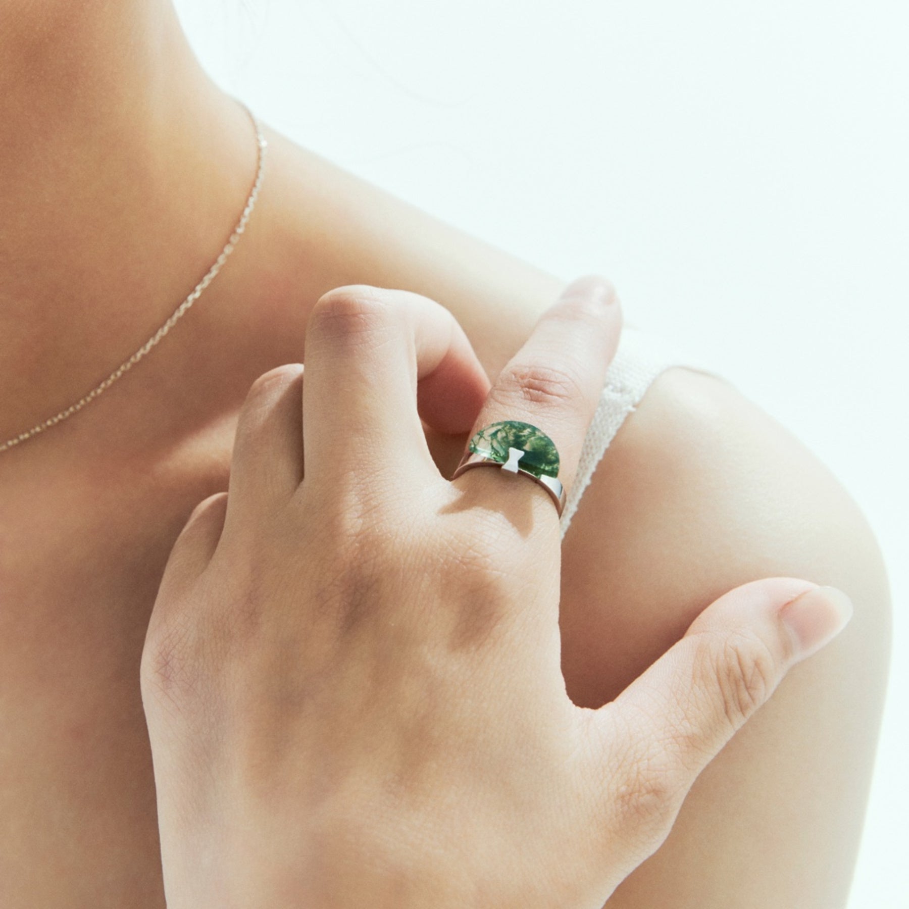 Folding Fan Moss Agate Jewelry Series — FF10S83 Ring — image 7
