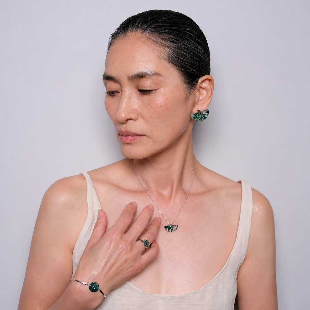Folding Fan Moss Agate Jewelry Series — FF10S83 Ring — image 11