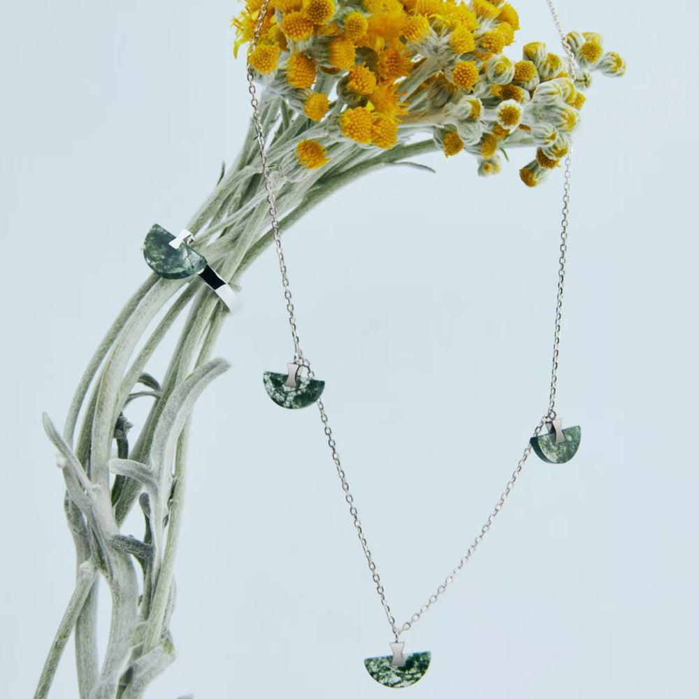 Folding Fan Moss Agate Jewelry Series — FF41F82 Mini Necklace — image 4