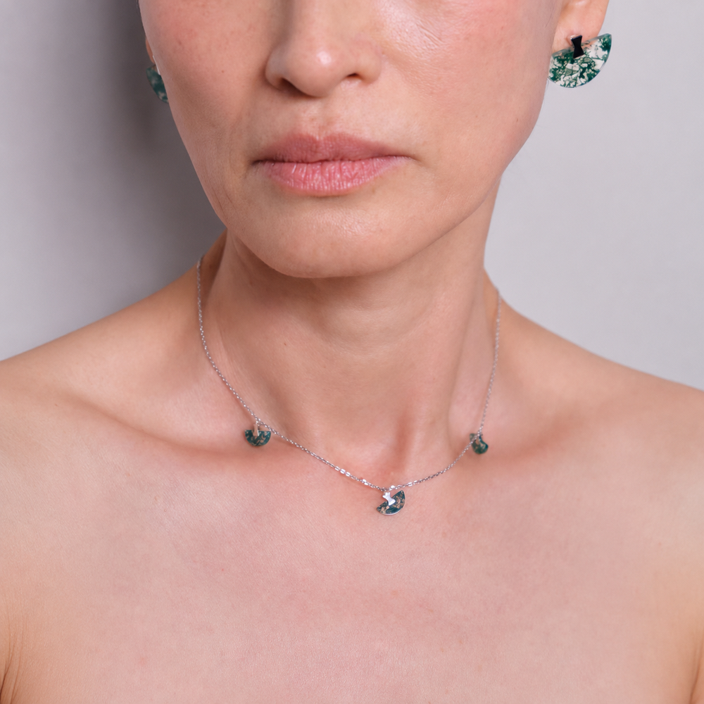Folding Fan Moss Agate Jewelry Series — FF41F82 Mini Necklace — image 7