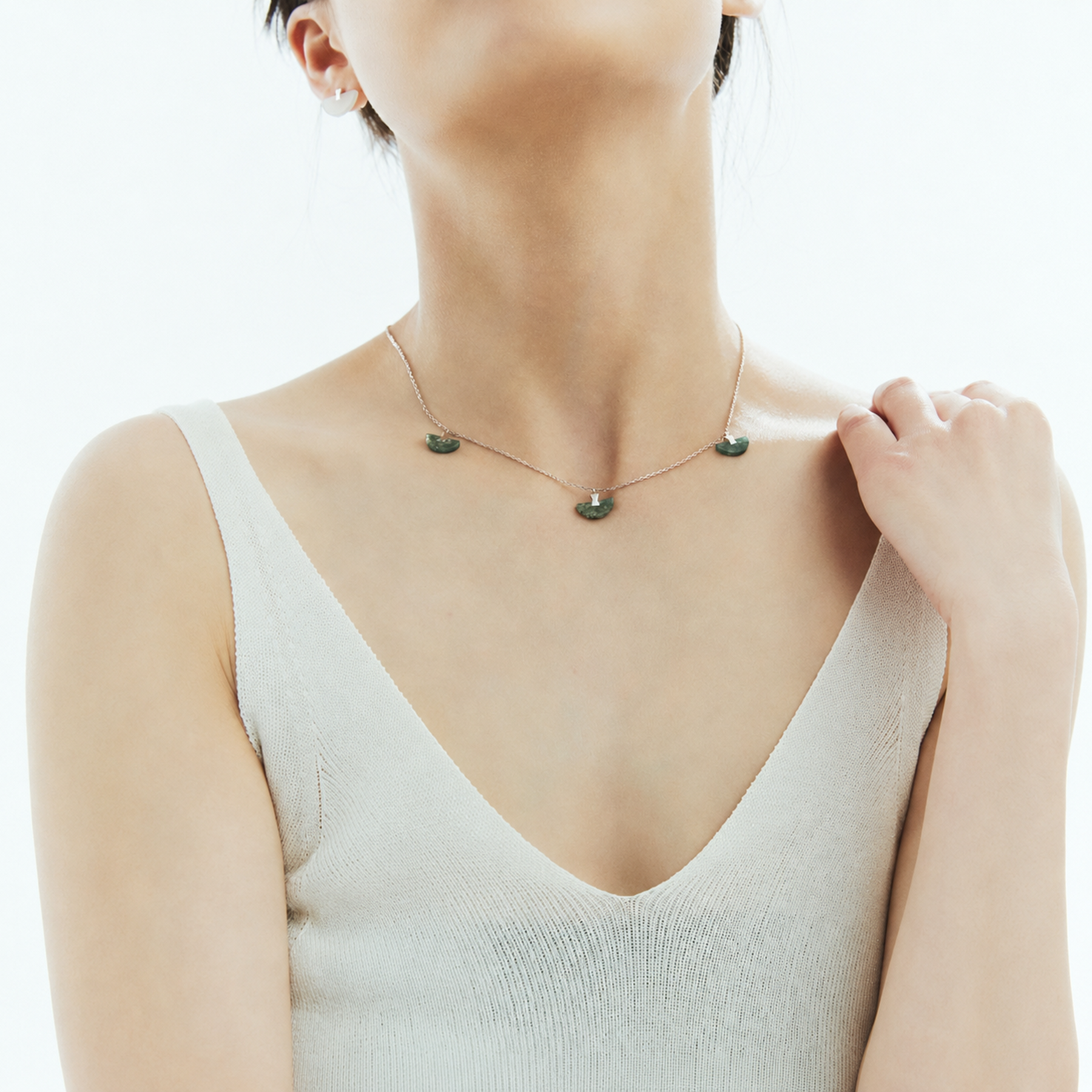 Folding Fan Moss Agate Jewelry Series — FF41F82 Mini Necklace — image 10
