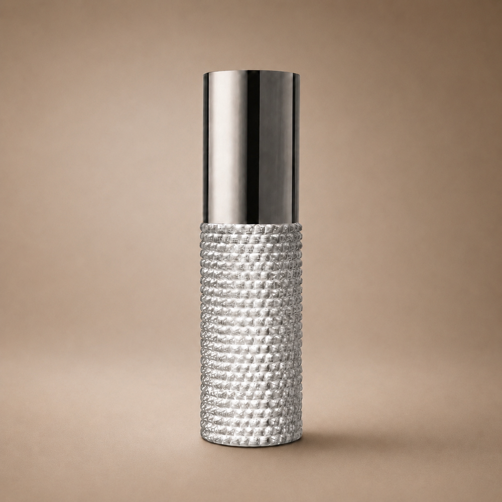 Crystal Series D2M9 — Glossy Silver Carved Knurled Glass
