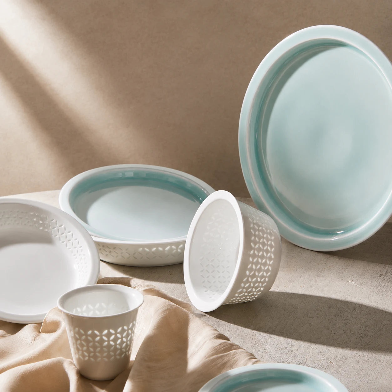 Celadon and white ceramic tableware