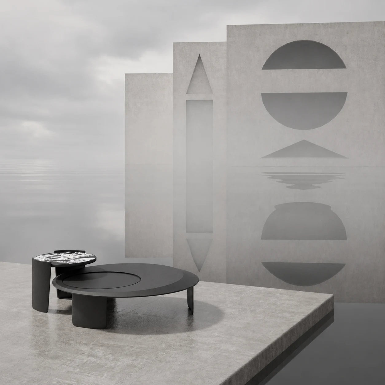 Contemporary black furniture and architectural forms